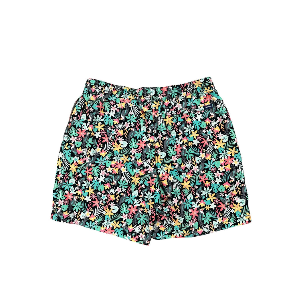 Chubbies The Bloomerangs 7" Swim Trunks in Black with Multi Jungle Print — Size XL // Preowned