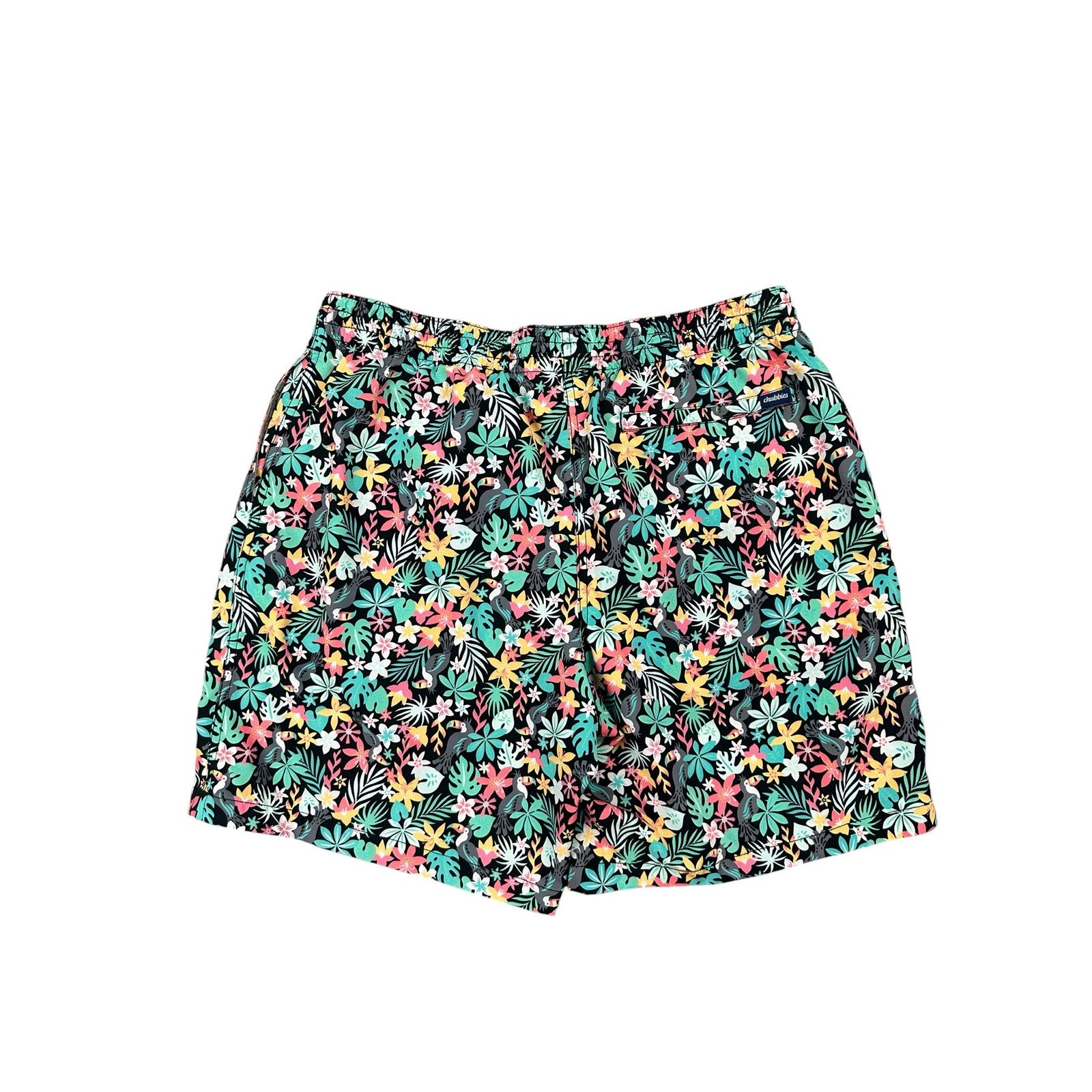 Chubbies The Bloomerangs 7" Swim Trunks in Black with Multi Jungle Print — Size XL // Preowned