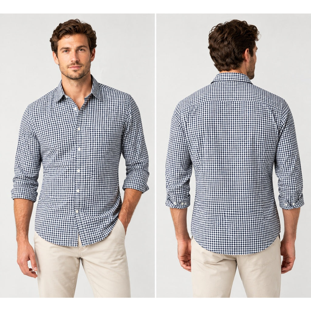 Mizzen+Main Leeward Performance Trim Fit Checkered Long Sleeve Button Down Shirt — Size Medium // Preowned