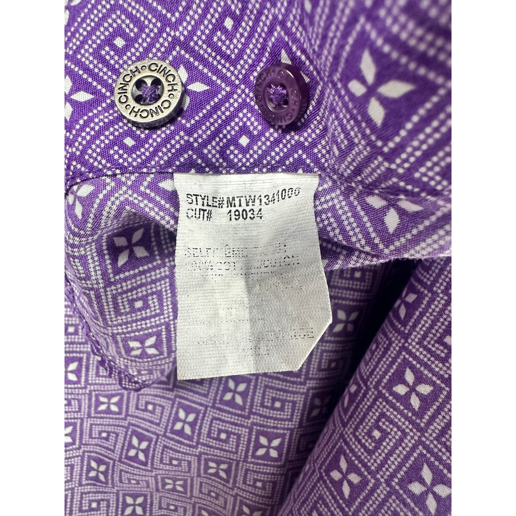 Cinch Modern Fit Geo Print Western Long Sleeve Button Down in Purple and White — Size 2XL // Preowned