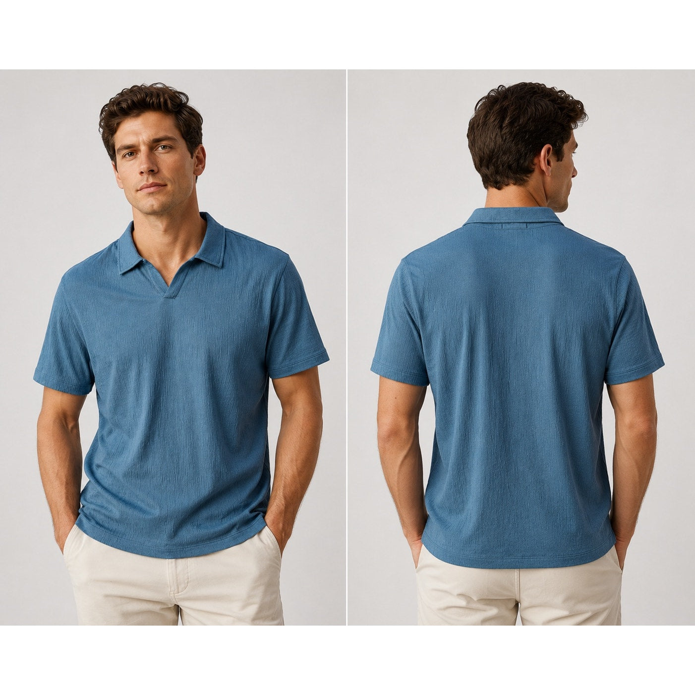 Robert Barakett Basil Road Short Sleeve Open Collar Polo in Ocean View — Size 2XL