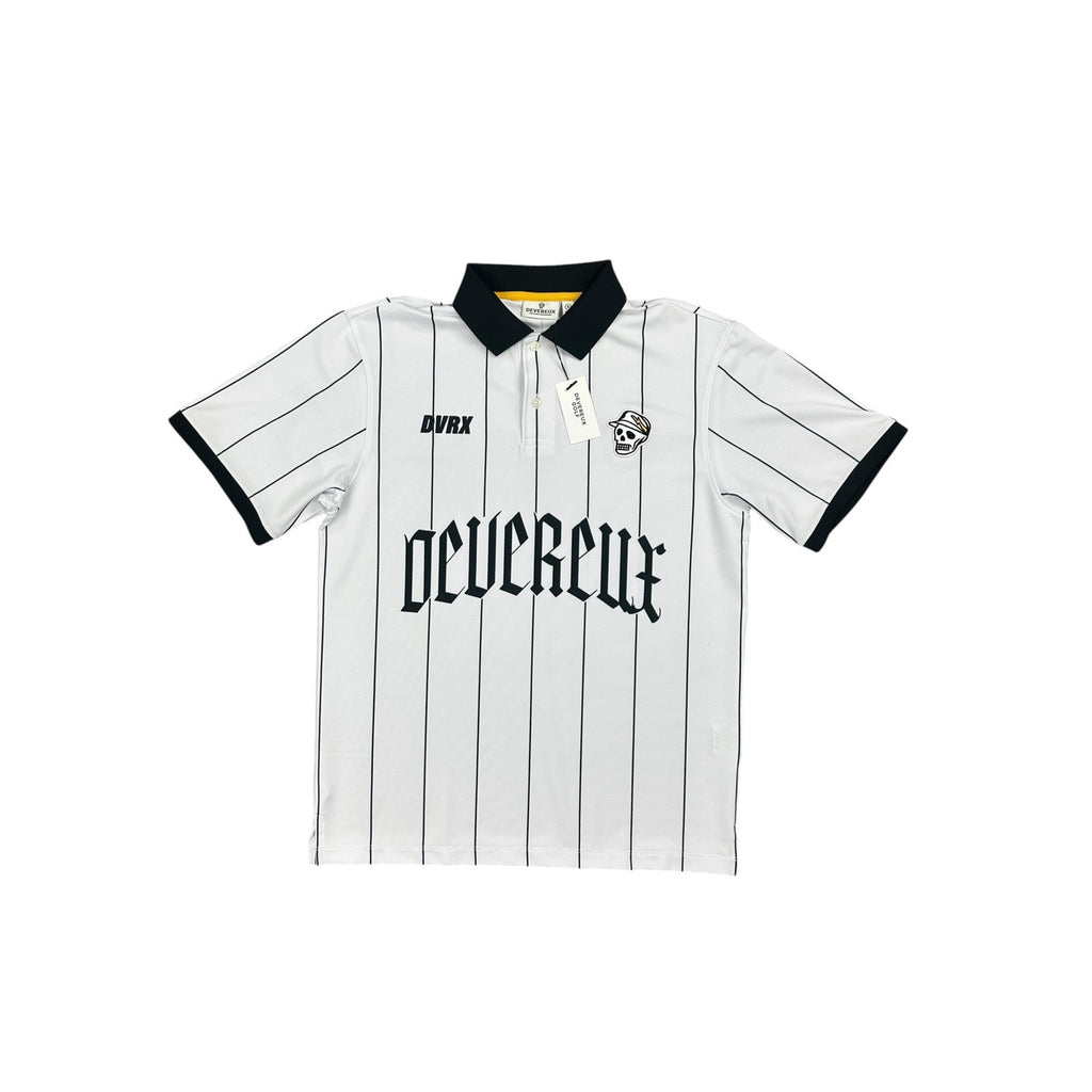 Devereux Golf DVRX Pinstripe Old English Skull Performance Polo — Size Small