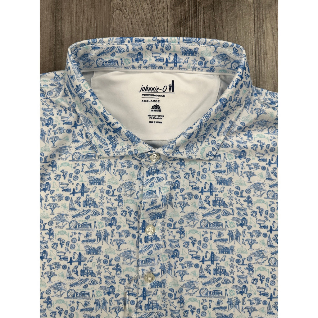 Johnnie-O 20 Years of Johnnie-O Performance Jersey Golf Polo in Palisades Blue — Size 3XL