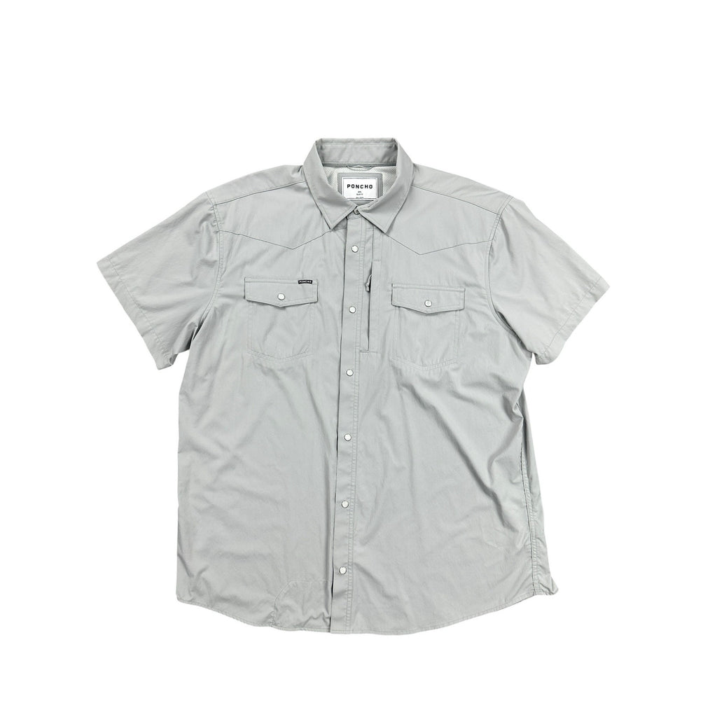 Poncho Outdoors The Laredo Slim Fit Western Performance Short Sleeve Pearl Snap in Gray — Size 2XL // Preowned