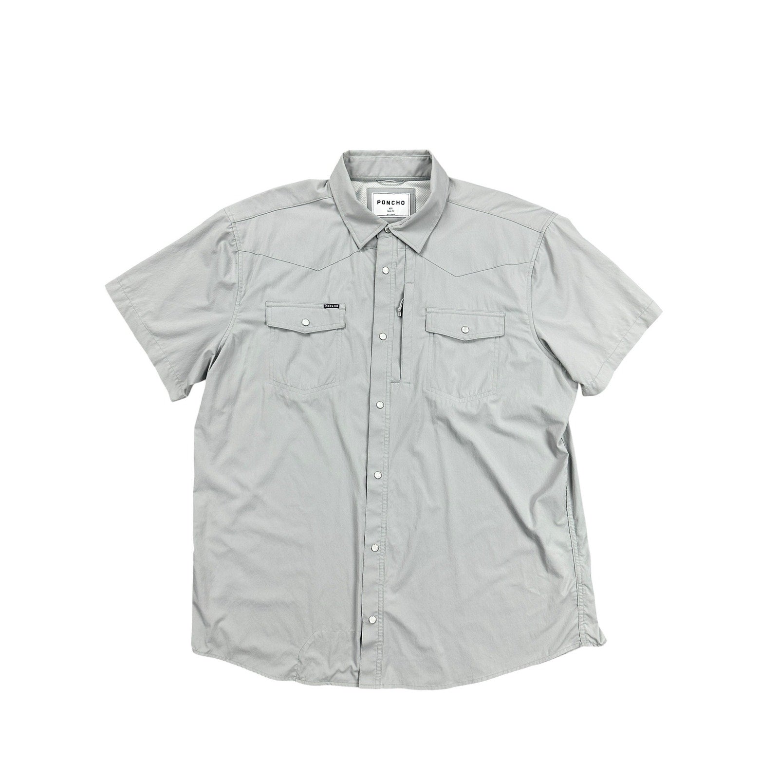 Poncho Outdoors The Laredo Slim Fit Western Performance Short Sleeve Pearl Snap in Gray — Size 2XL // Preowned