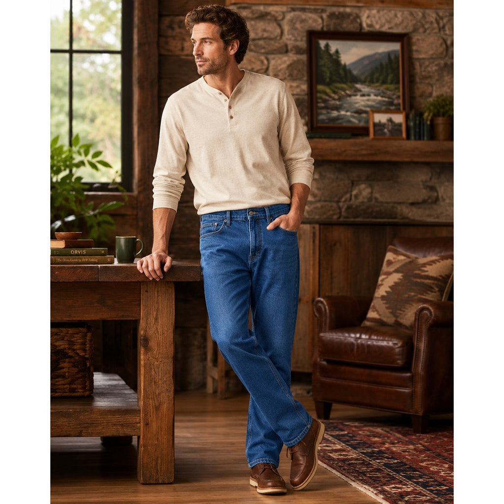 Orvis Five Pocket Straight Leg Stretch Jean in Blue — Size 32x30 // Preowned