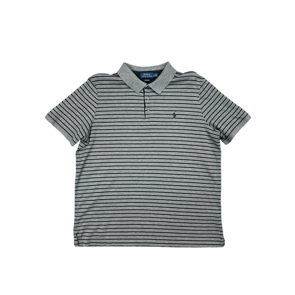 Polo Ralph Lauren Classic Fit Striped Mesh Knit Polo in Gray and Black — Size Large // Preowned