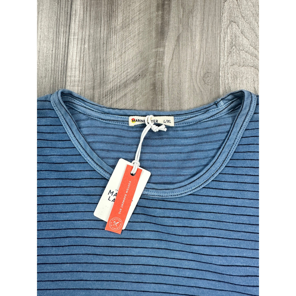 Marine Layer Heavy Slub Striped Pocket Tee in Coronet Blue Stripe — Size Larger (L/XL)