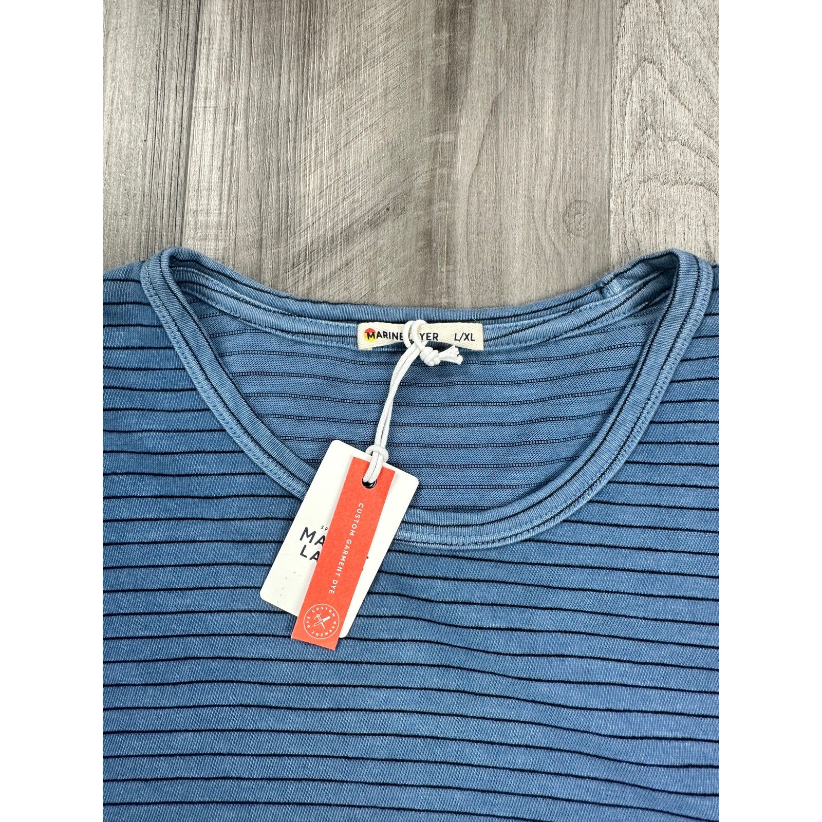 Marine Layer Heavy Slub Striped Pocket Tee in Coronet Blue Stripe — Size Larger (L/XL)