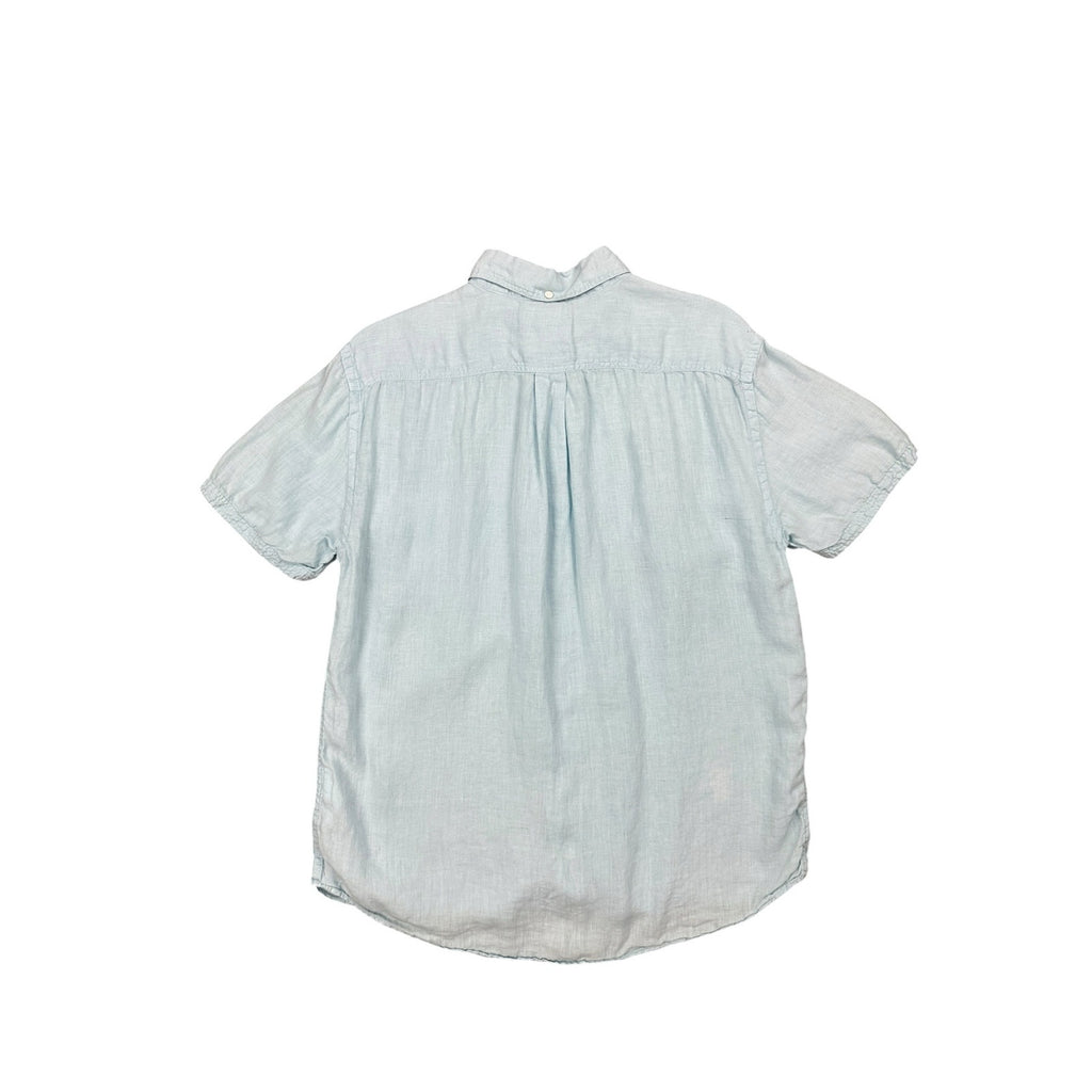 Billy Reid Linen Standard Cut Short Sleeve Button Down Shirt in Light Blue — Size Medium // Preowned