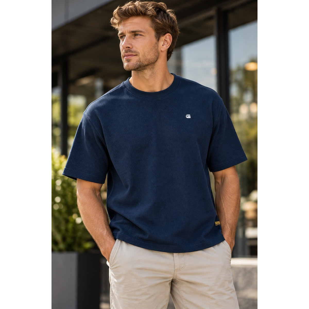 G-Star Structured Boxy Waffle Jersey Knit Tee — Size Large