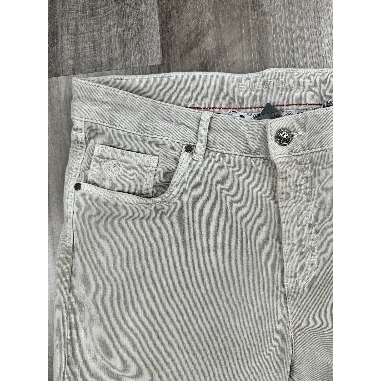 Bugatchi Fitil Velvet Corduroy Straight Pants in Stone — Size 35 // Preowned