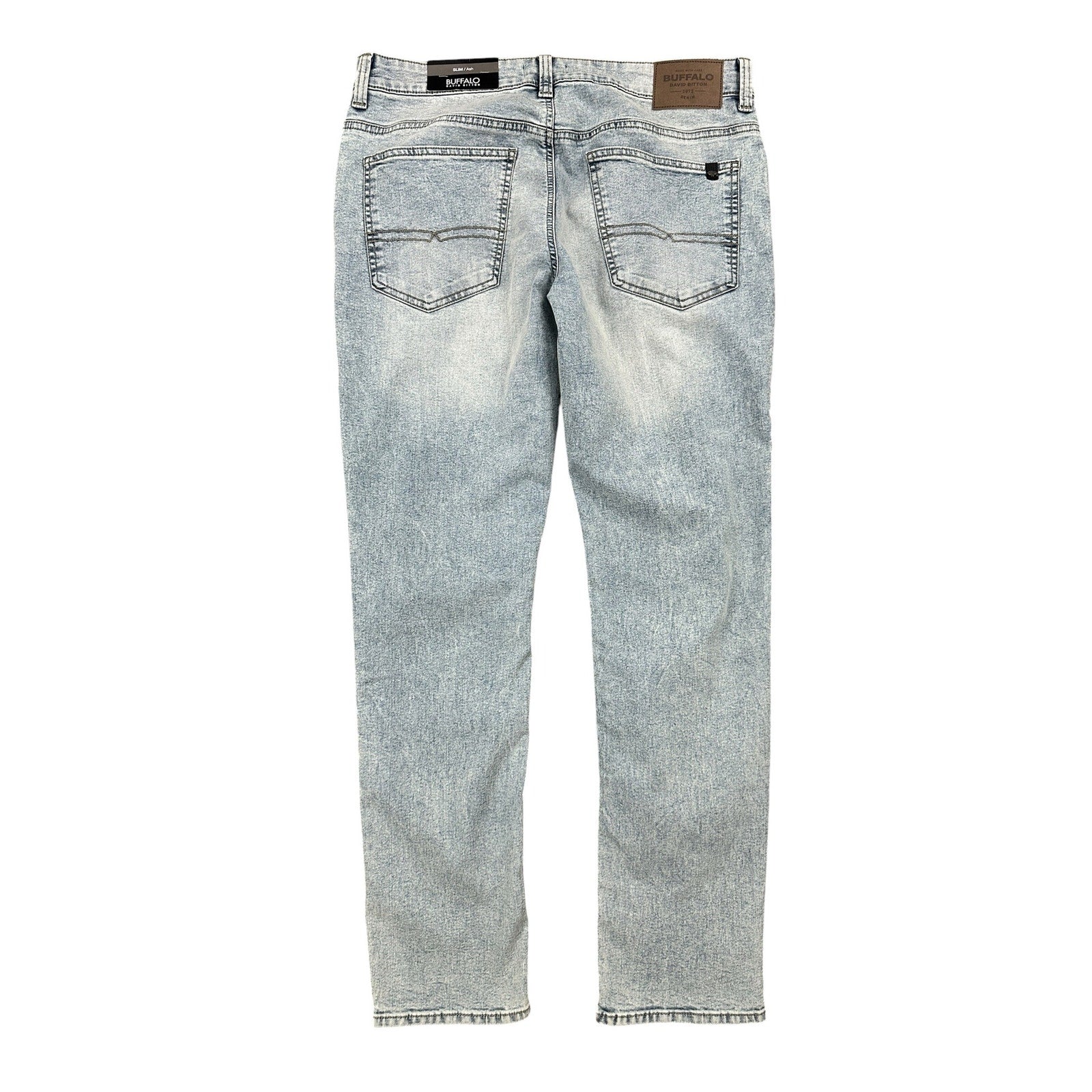 Buffalo David Bitton Ash Slim Stretch Jeans in Bleached and Blasted — Size 34x32