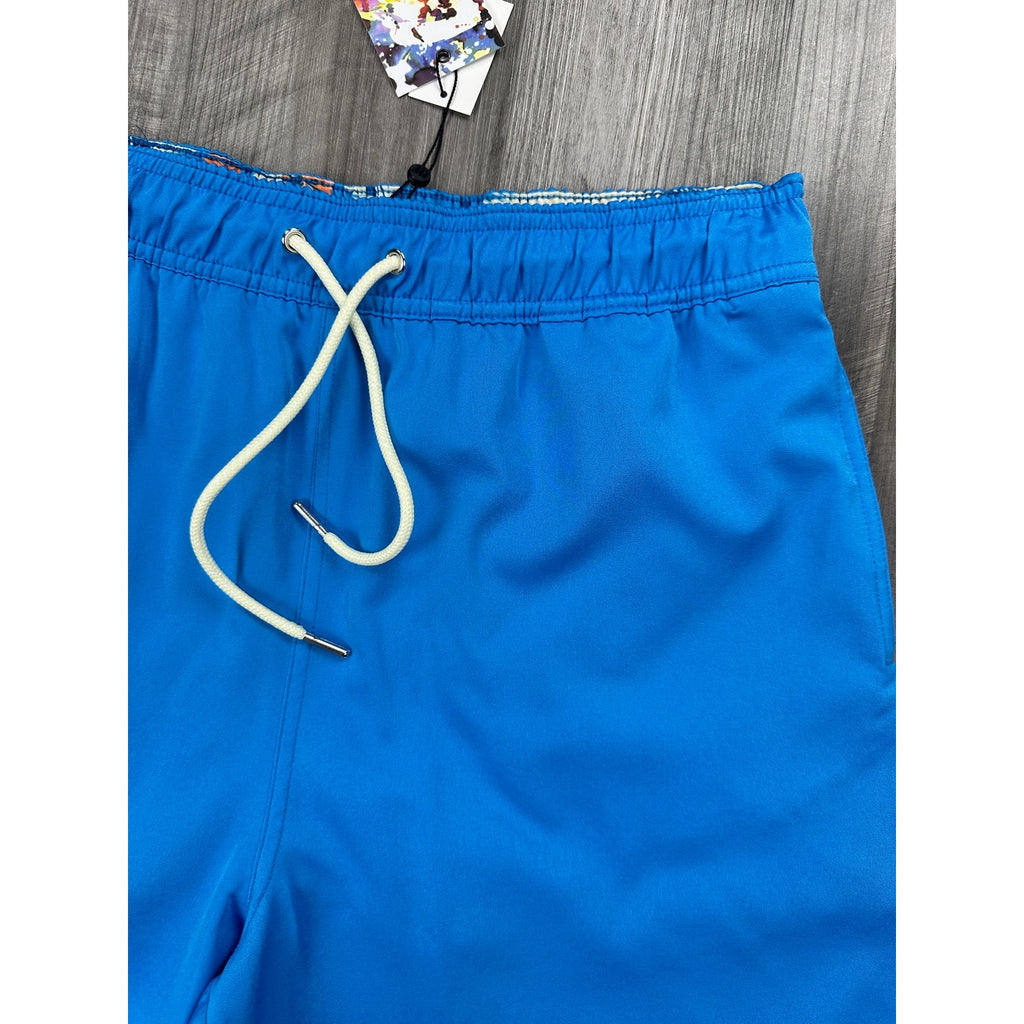 Robert Graham Tropical Hawaiian Pocket Swim Trunks in Azure — Size Small