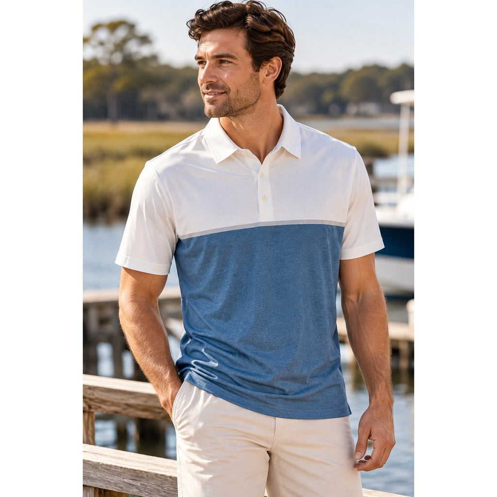 Southern Tide Tide to Trail Pamona Stripe Heather Performance Polo — Size Medium