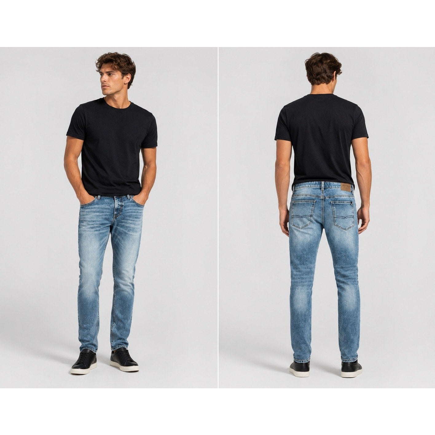 Buffalo David Bitton Slim Ash Stretch Jeans in Marbled and Sanded — Size 34x32
