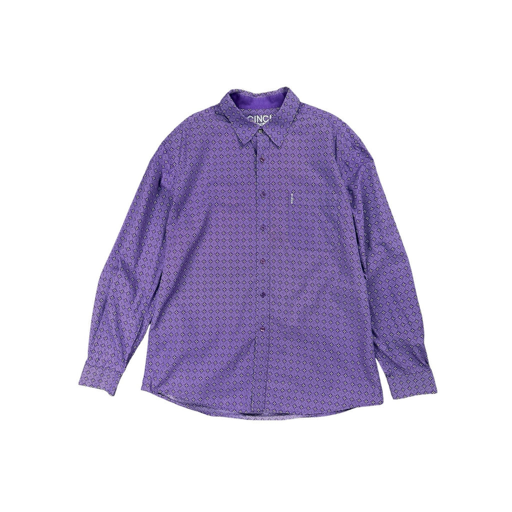 Cinch Modern Fit Geo Print Western Long Sleeve Button Down in Purple and White — Size 2XL // Preowned