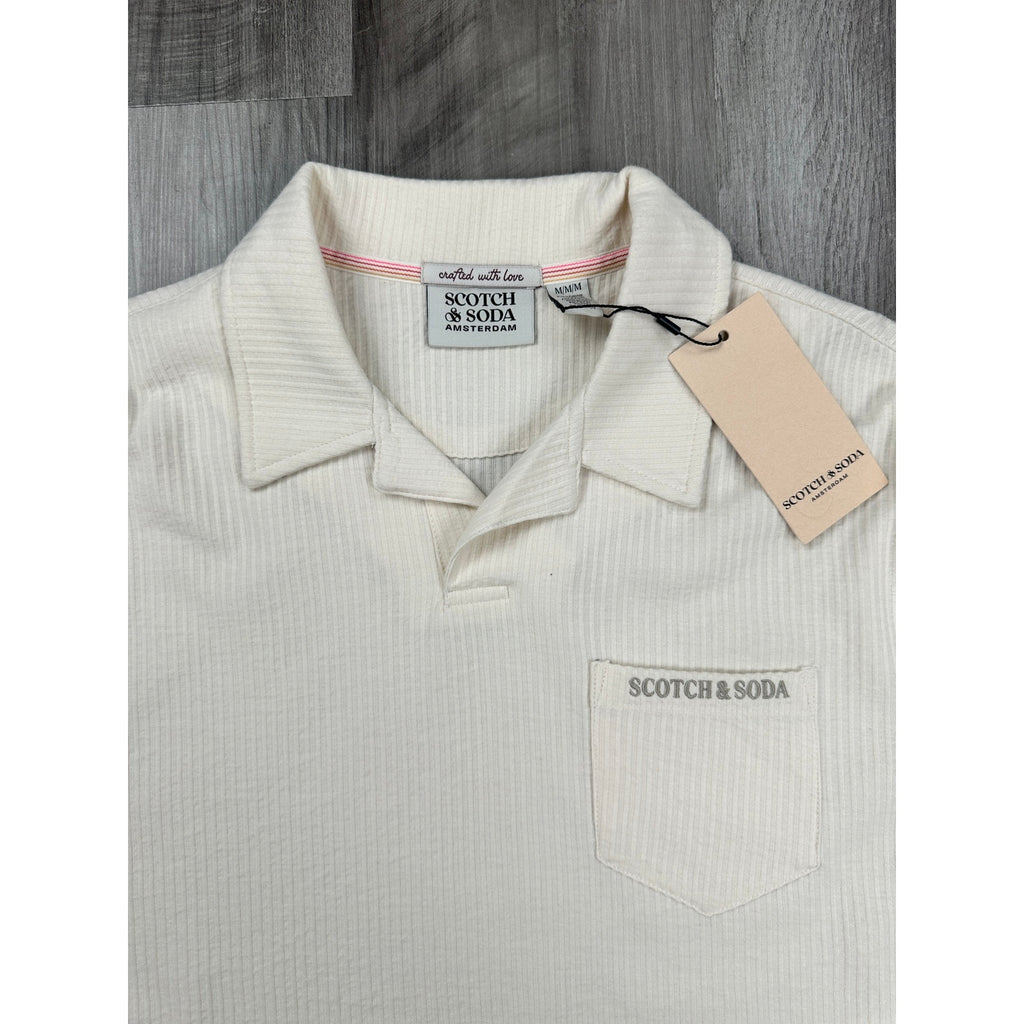 Scotch & Soda Rib Johnny Collar Pocket Polo in Egg Nog — Size Medium