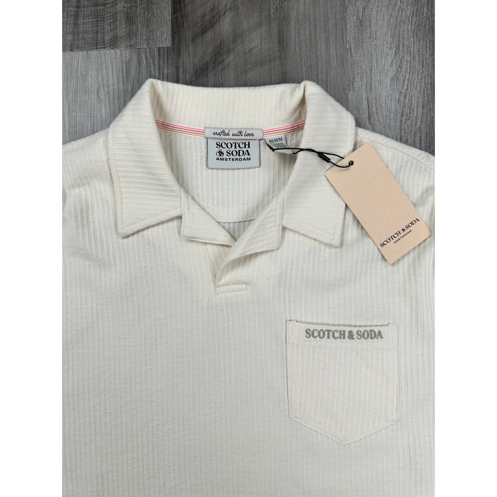 Scotch & Soda Rib Johnny Collar Pocket Polo in Egg Nog — Size Medium