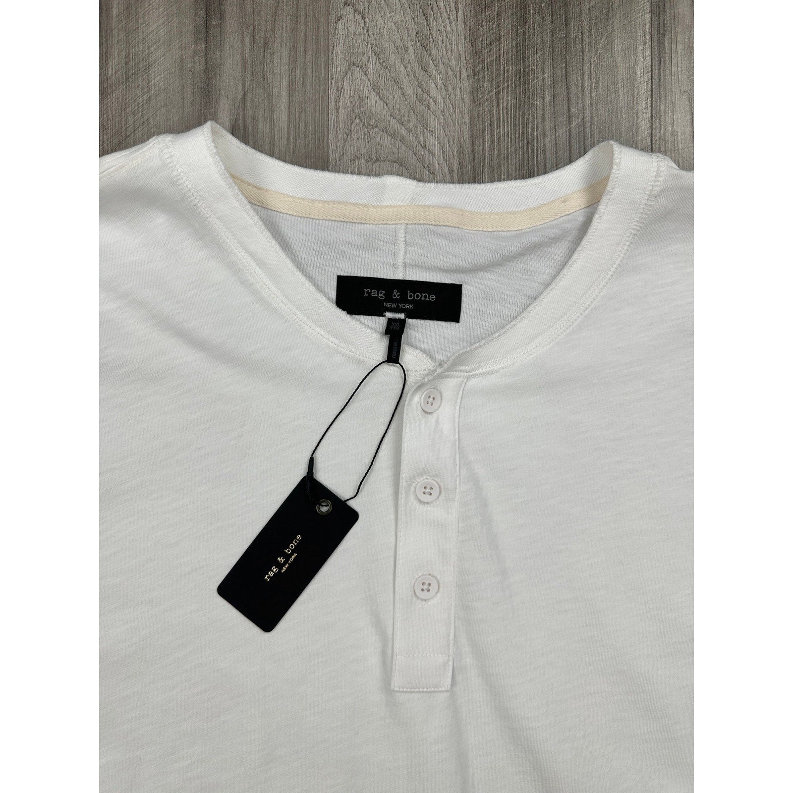 Rag & Bone Classic Slub Jersey Short Sleeve Henley in White — Size 2XL