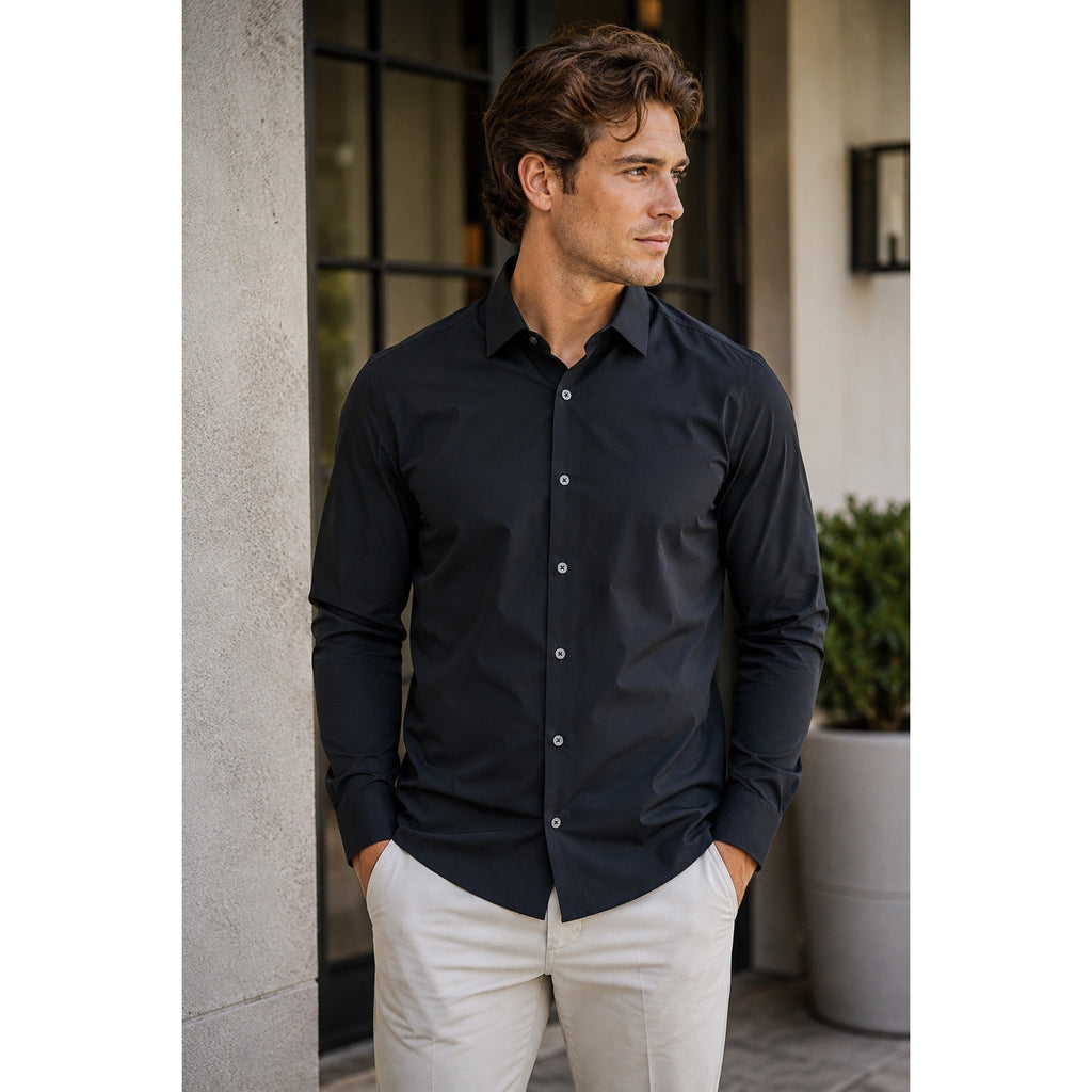 Mizzen+Main Leeward Collection Solid Trim Fit Long Sleeve Shirt in Black — Size Large // Preowned