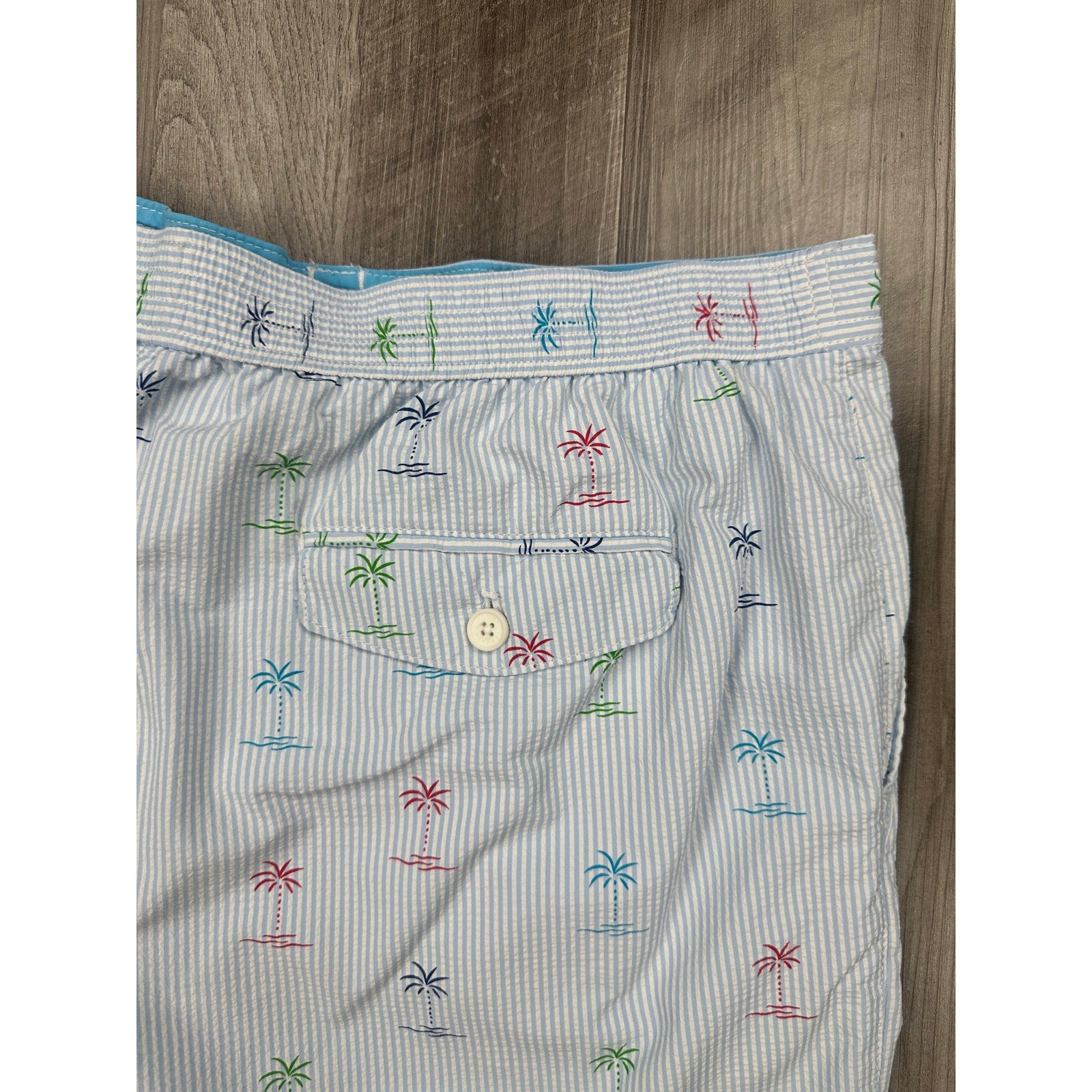 Tommy Bahama Seersucker Palms Swim Trunks in Blue, White — Size 2XL // Preowned