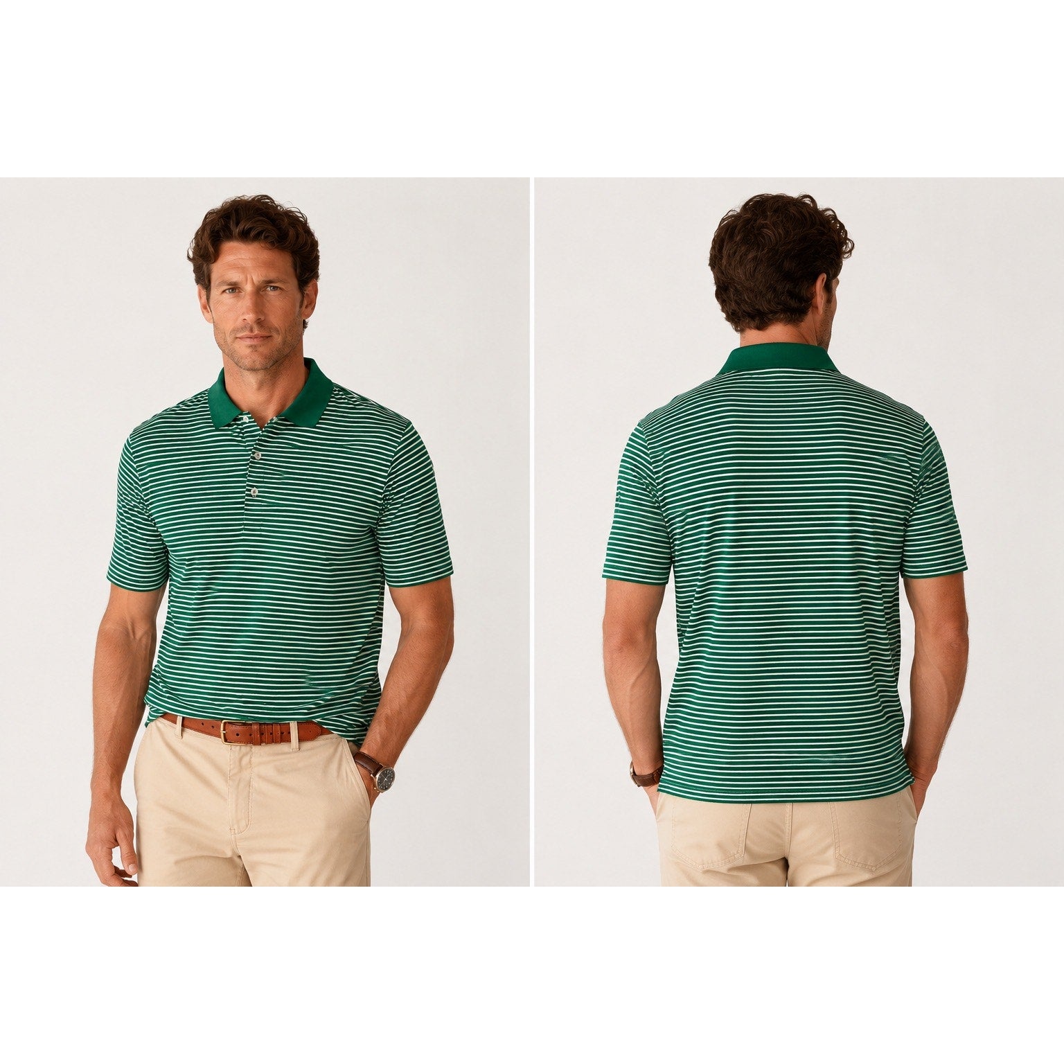 Peter Millar Andrews Stripe Mercerized Cotton Polo in Green Light Green — Size XL // Preowned