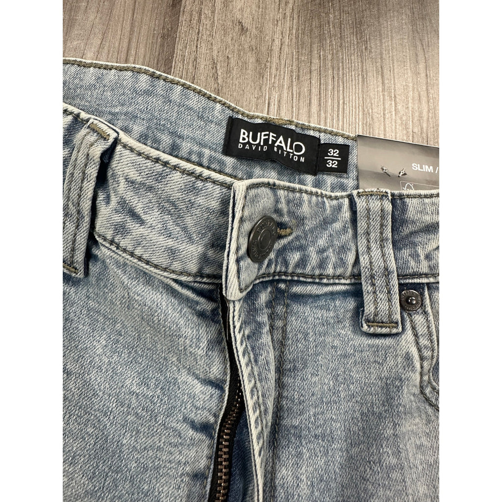 Buffalo David Bitton Ash Slim Fit Stretch Jean in Bleached and Blasted — Size 32x32