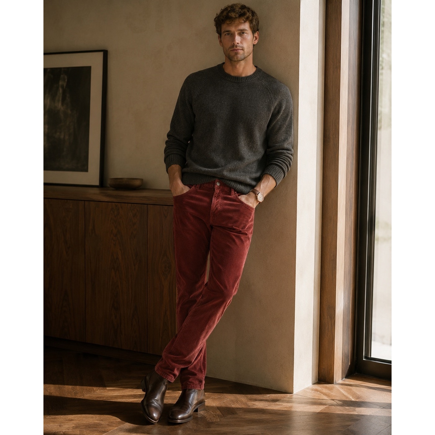 Vince Velvet Corduroy Skinny Fit Made in USA Button Fly Jeans in Brick Red — Size 34 // Preowned