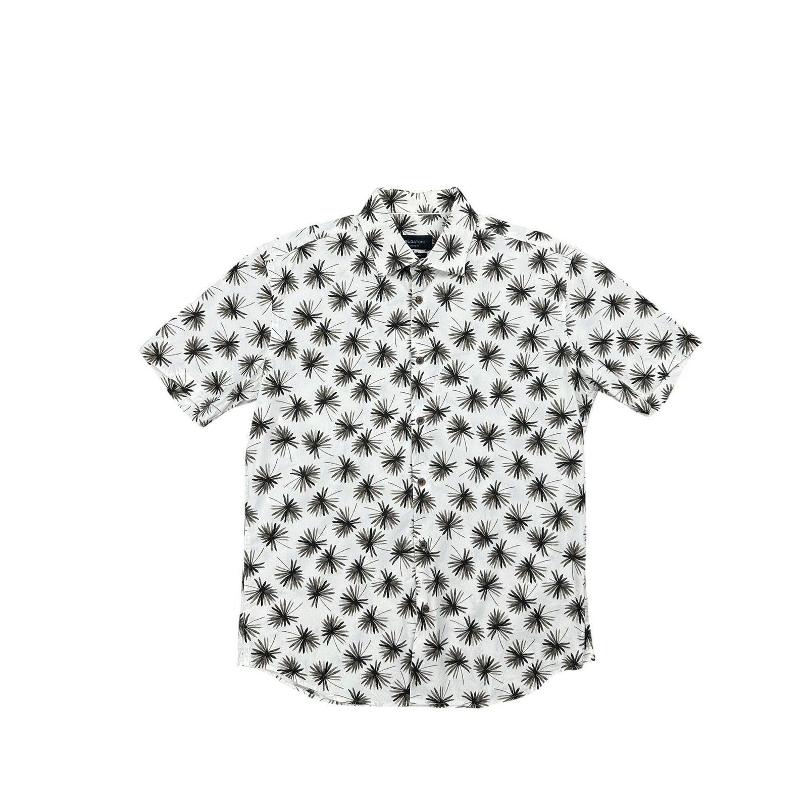 Bugatchi Comfort Stretch Shaped Fit Short Sleeve Shirt in Olive — Size Medium // Preowned