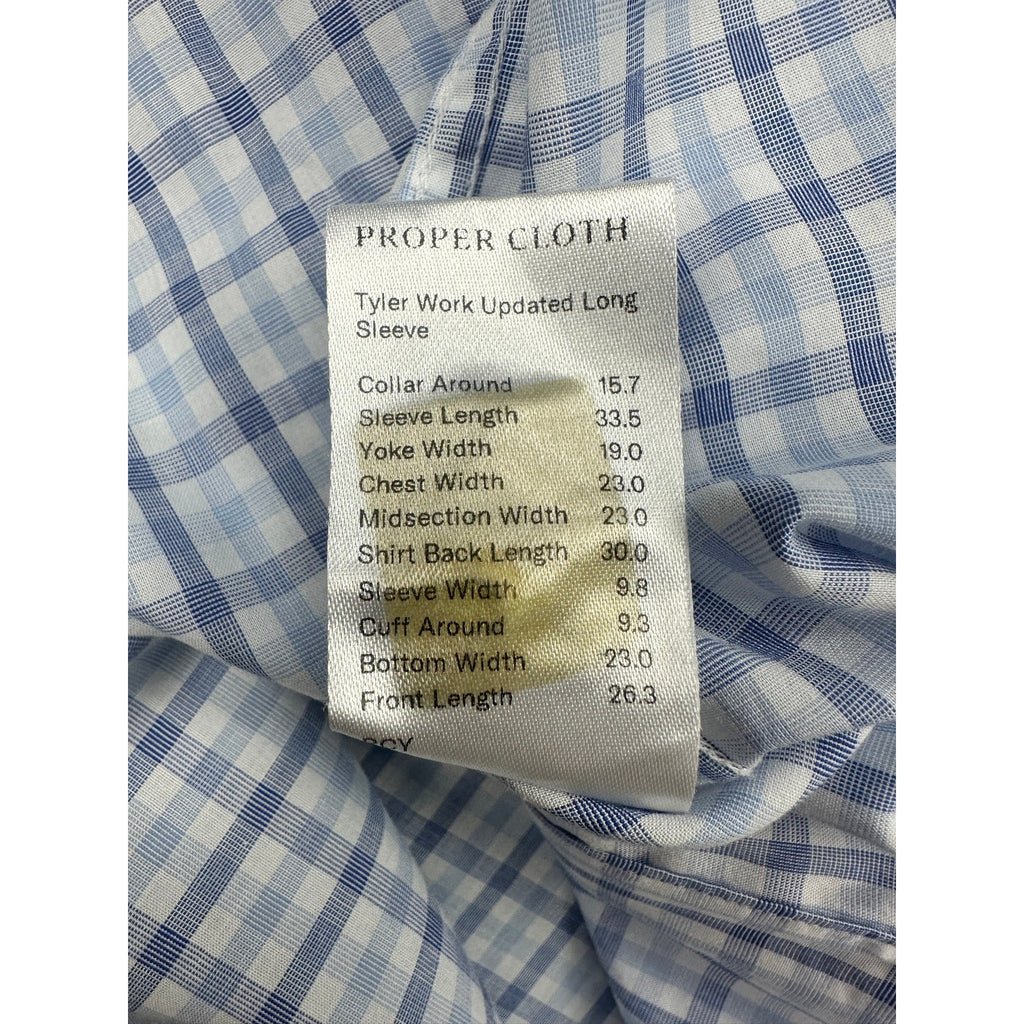 Proper Cloth Irving Blue End on End Check Long Sleeve Shirt in Blue, White — Size Medium // Preowned