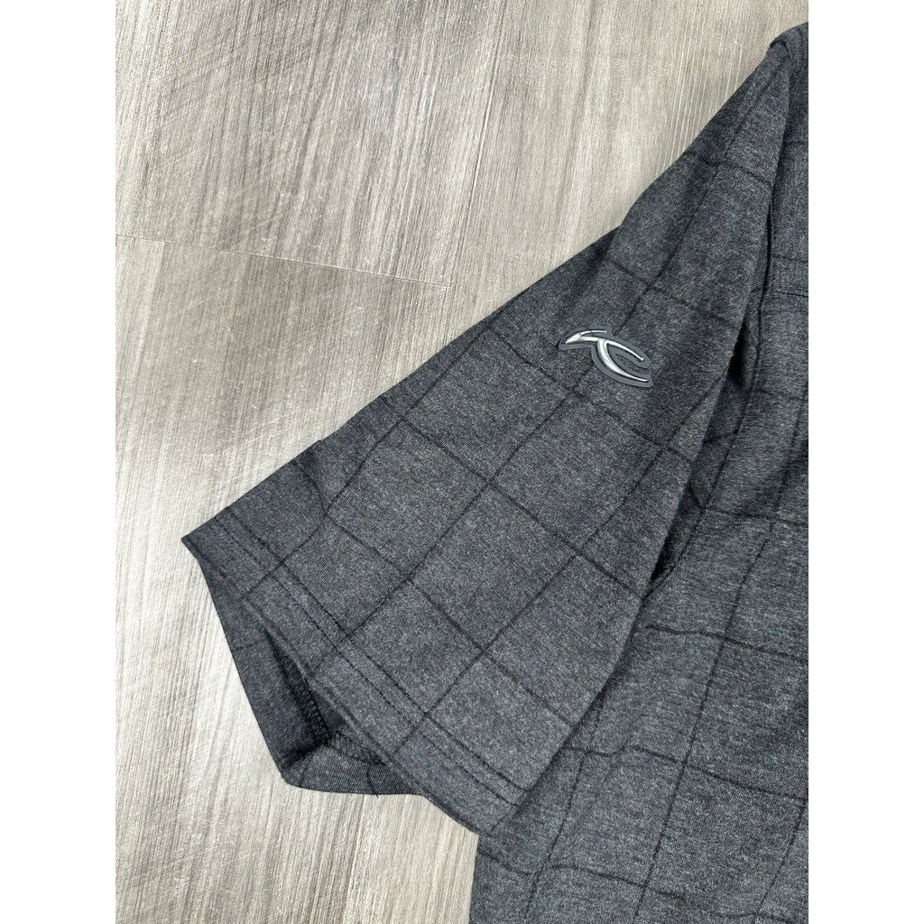 KJUS Inverness Windowpane Tech Polo in Charcoal, Black — Size 52 (Large)