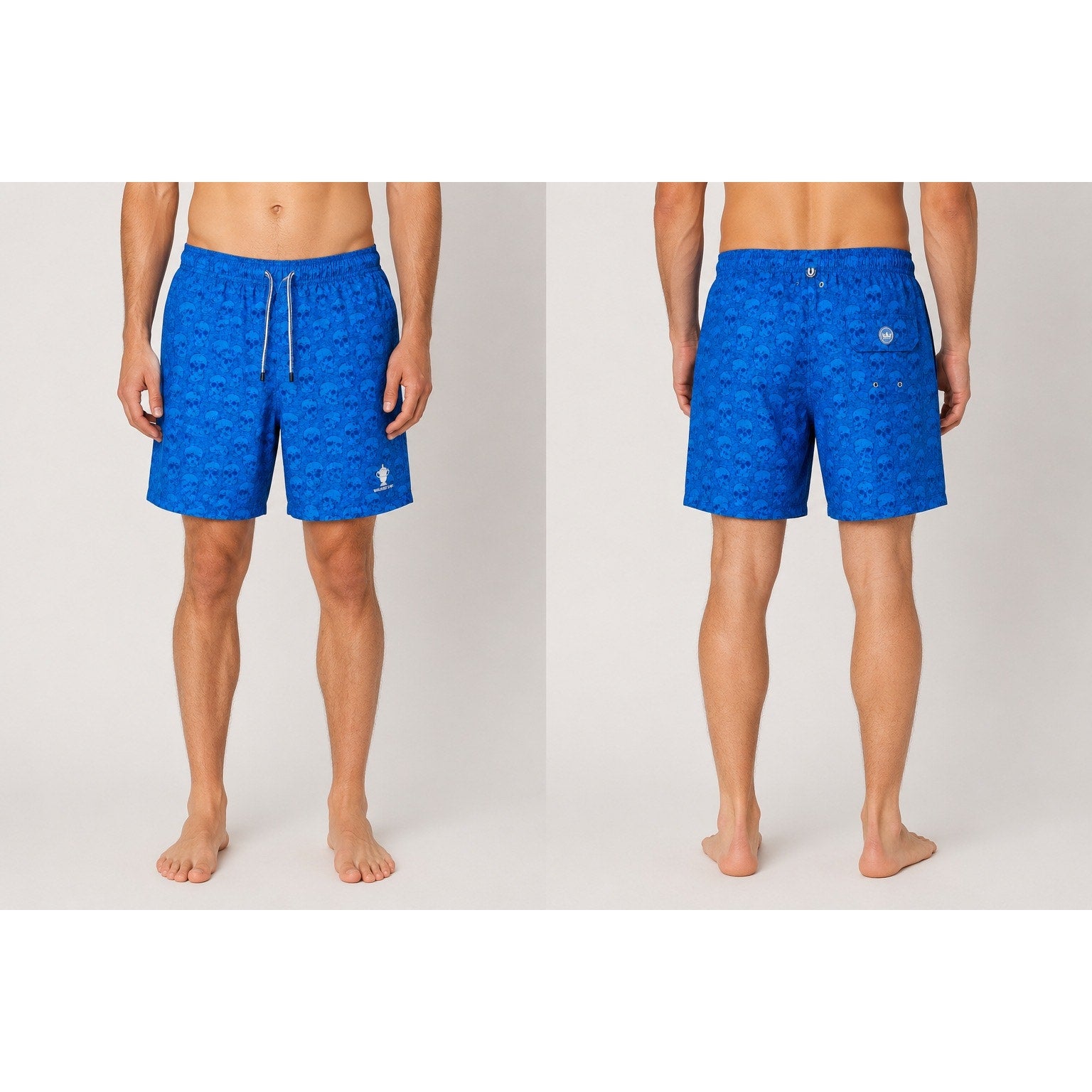 Peter Millar Seaside Skulls Print Walker Cup Swim Trunks in Blue and Navy — Size Medium // Preowned