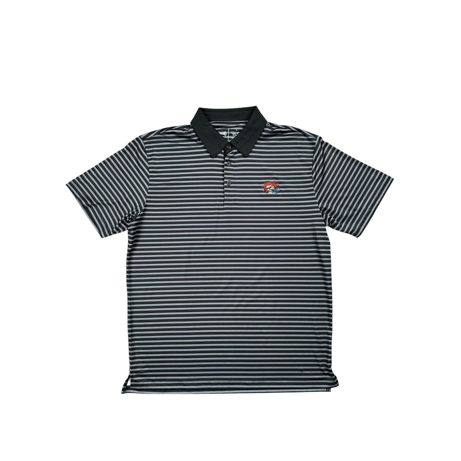 Grateful Dead x Section 119 Performance Striped Polo in Black and Grey — Size Large // Preowned