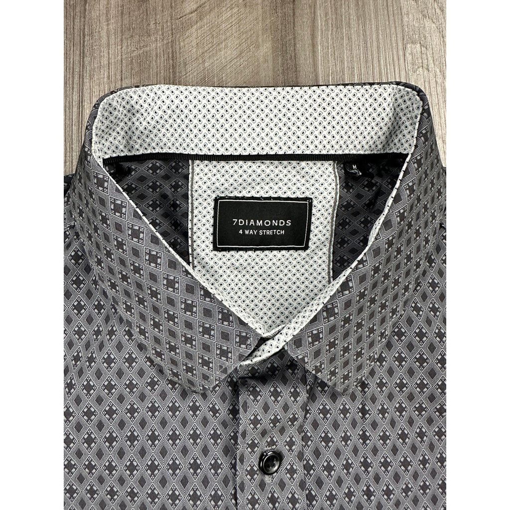 7 Diamonds Flawless 4 Way Stretch Woven Short Sleeve Shirt in Gray and Charcoal — Size Medium // Preowned