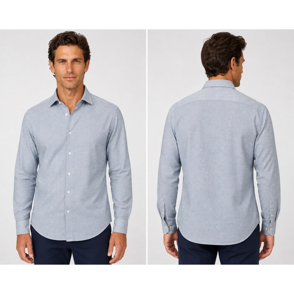 Canali Impeccabile Made in Italy Textured Stitch Long Sleeve Shirt in Light Blue, Blue, Gray — Size 41/16 (Large) // Preowned