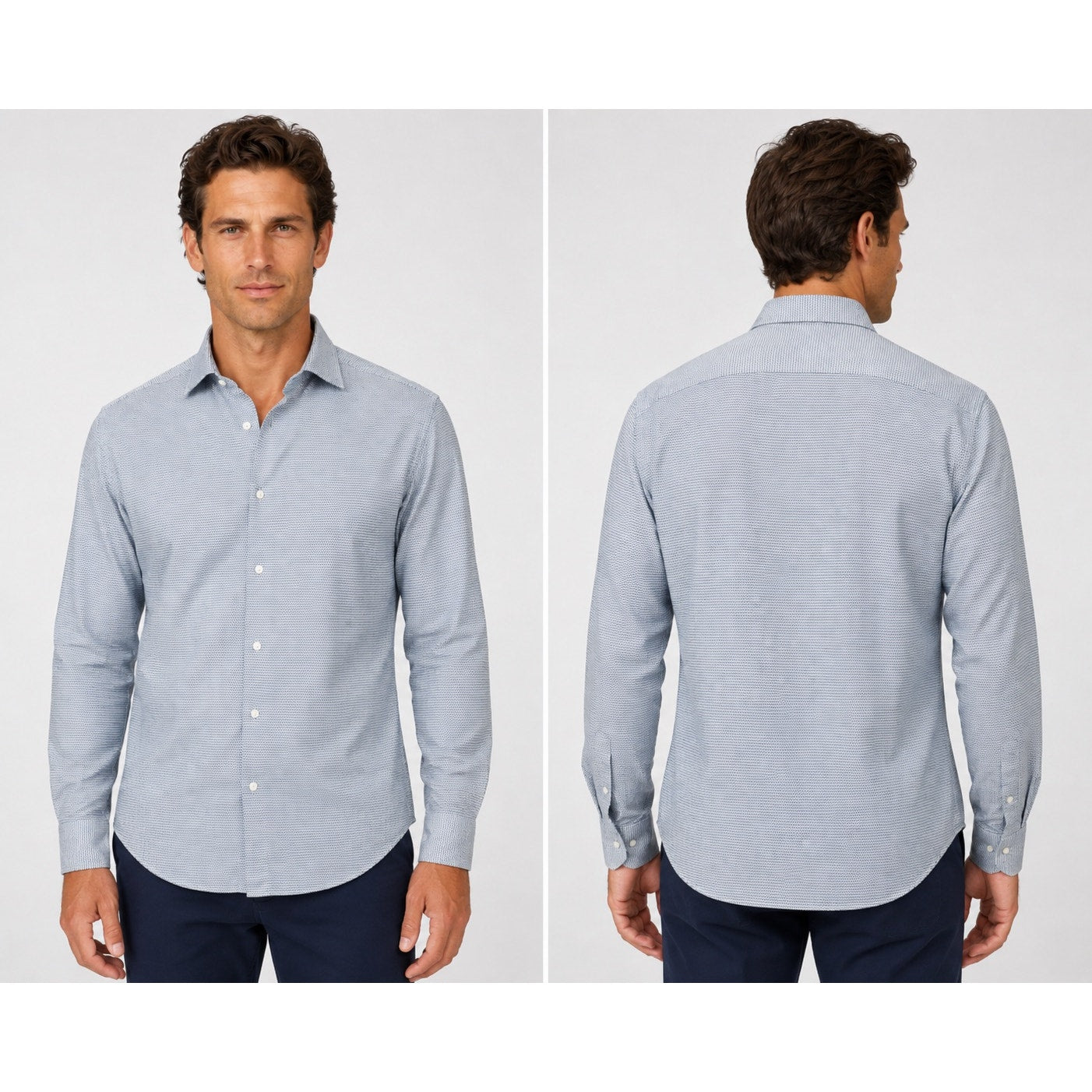 Canali Impeccabile Made in Italy Textured Stitch Long Sleeve Shirt in Light Blue, Blue, Gray — Size 41/16 (Large) // Preowned