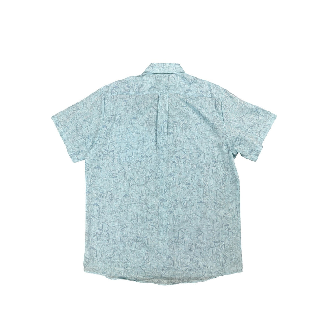 Southern Marsh Flamingos Linen Blend Short Sleeve Shirt in Light Blue — Size XL // Preowned