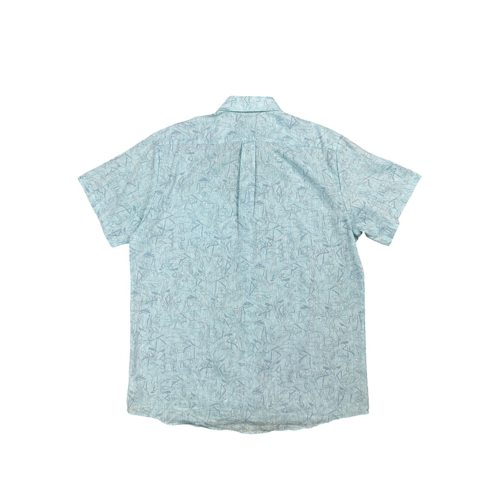 Southern Marsh Flamingos Linen Blend Short Sleeve Shirt in Light Blue — Size XL // Preowned