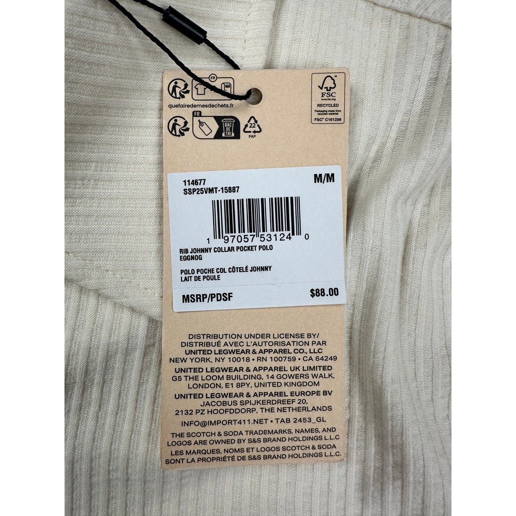 Scotch & Soda Rib Johnny Collar Pocket Polo in Egg Nog — Size Medium