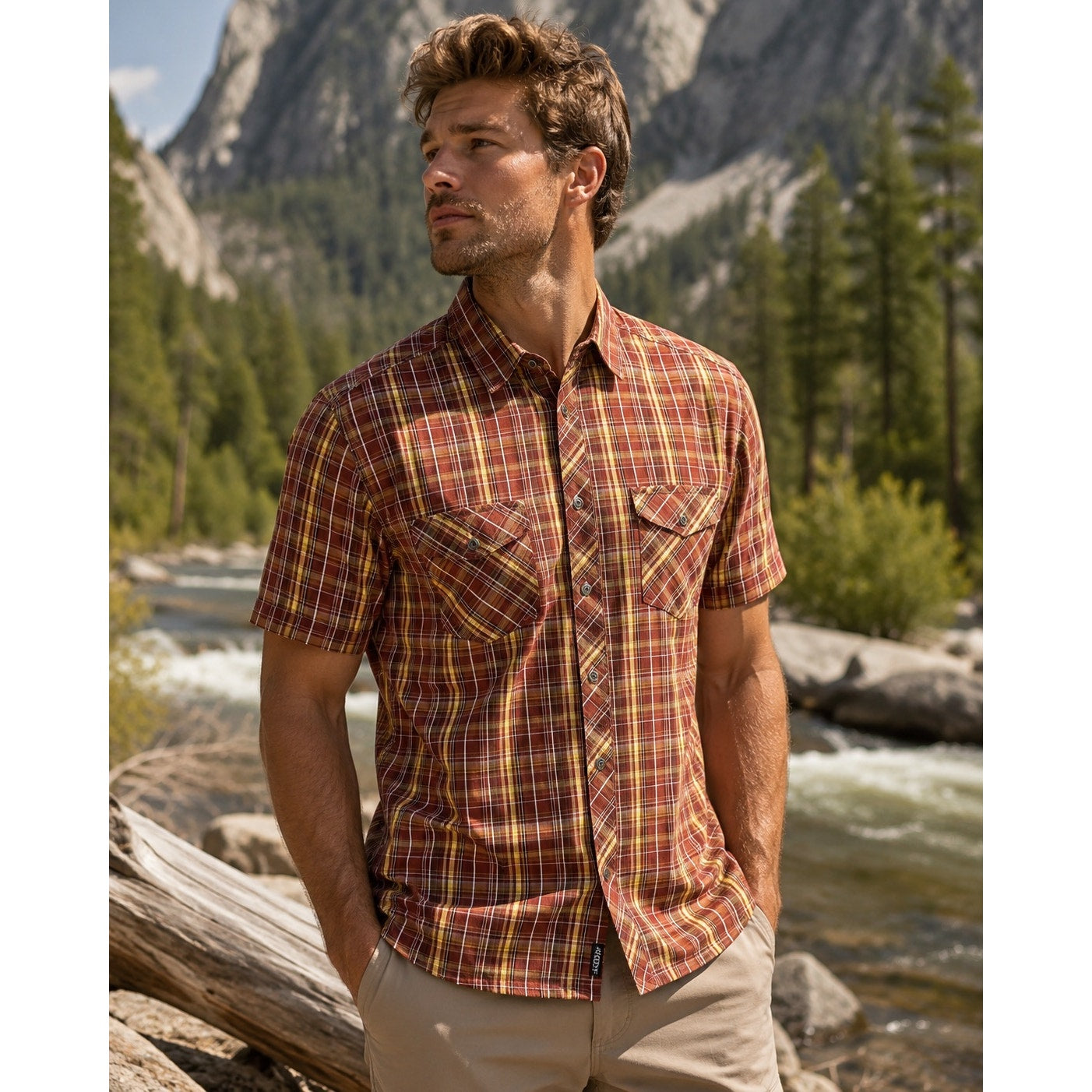 Kuhl Suncel Plaid Short Sleeve Button Down in Reddish Brown, Brown, Golden Yellow and White — Size XL // Preowned