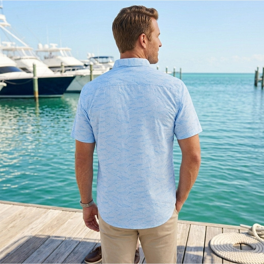 Southern Tide Game Fish Intercoastal Short Sleeve Sport Button Down - Large
