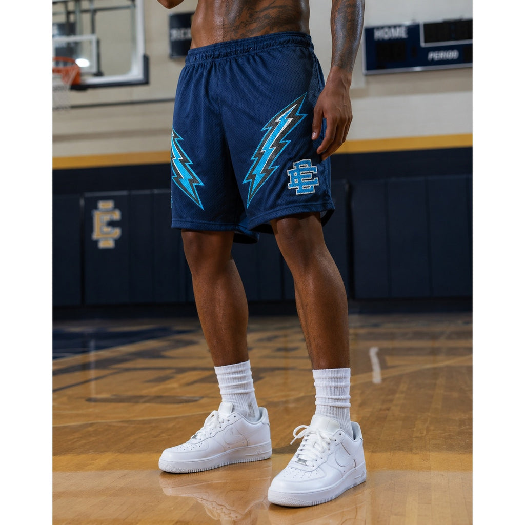 Eric Emanuel Bolt Mesh Gym Shorts in Navy, Blue and White — Size XL // Preowned