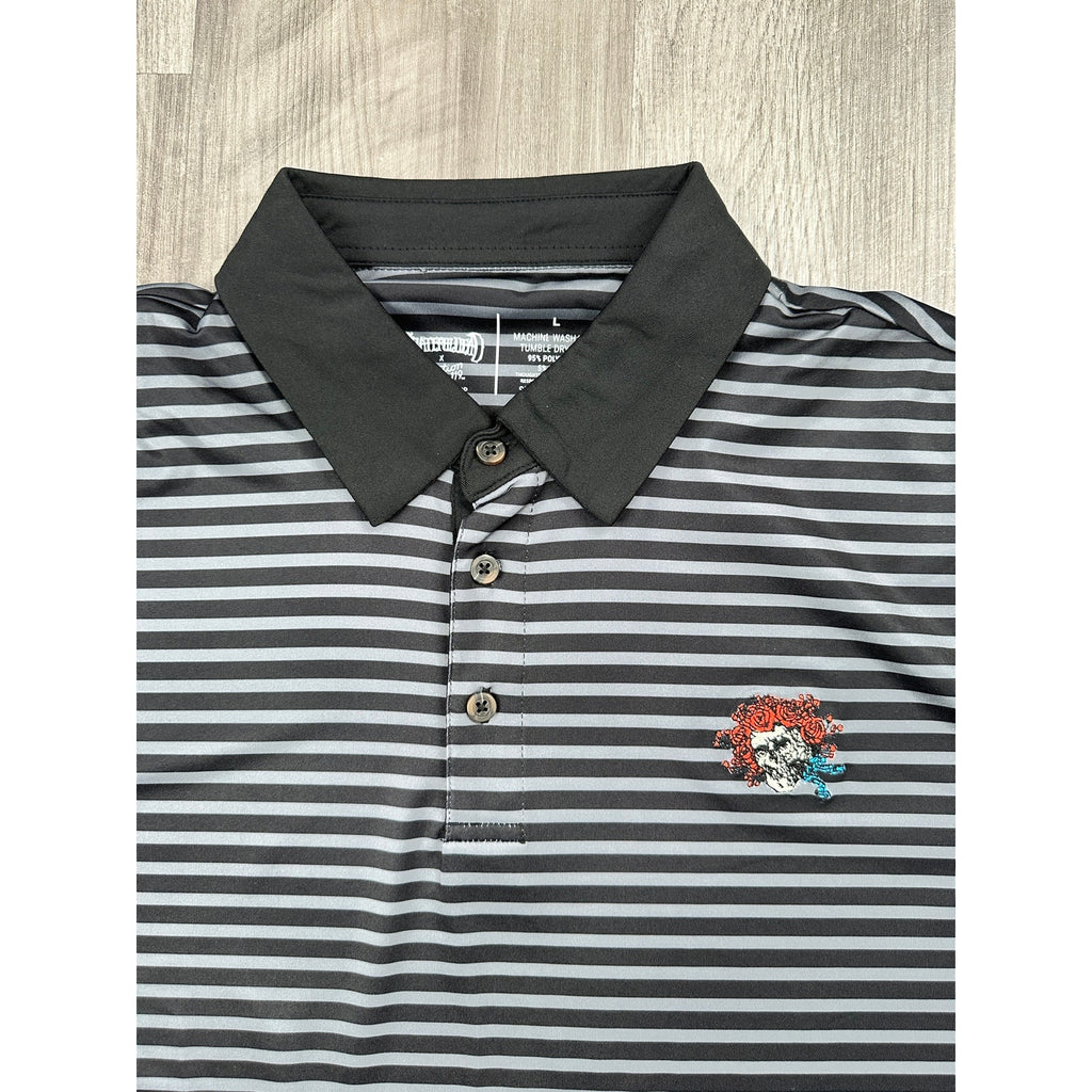 Grateful Dead x Section 119 Performance Striped Polo in Black and Grey — Size Large // Preowned
