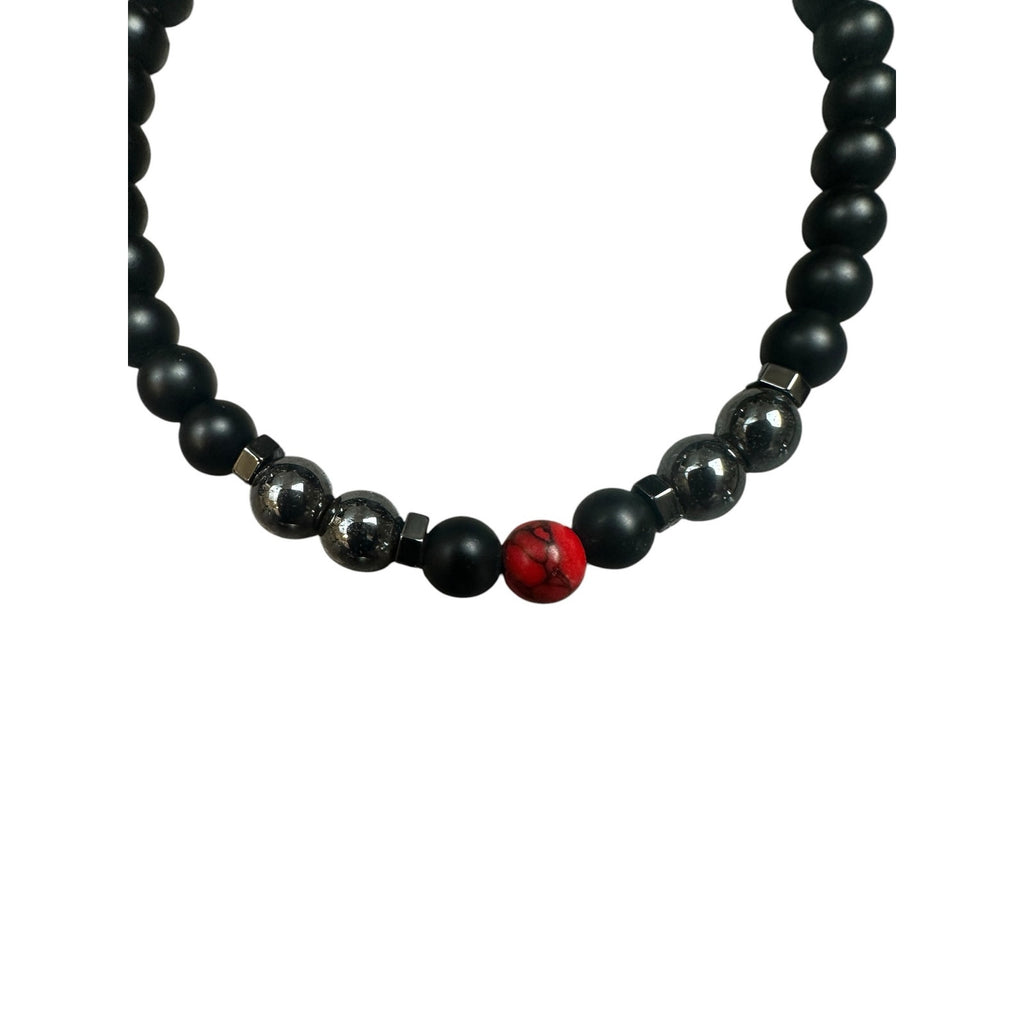 Andrew Christian Black with Silver and Red Bead Stretch Bracelet in Black, Silver and Red — One Size