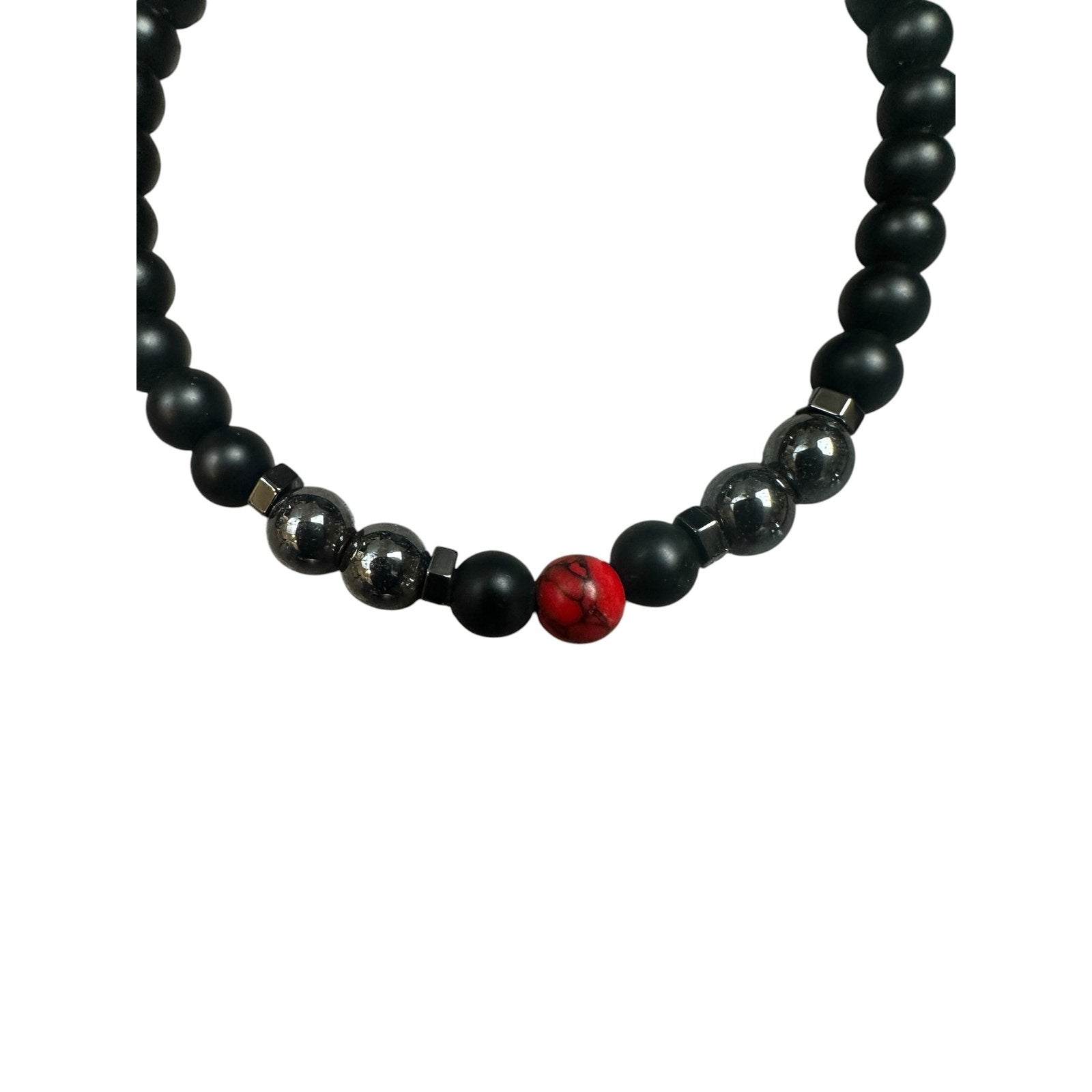 Andrew Christian Black with Silver and Red Bead Stretch Bracelet in Black, Silver and Red — One Size