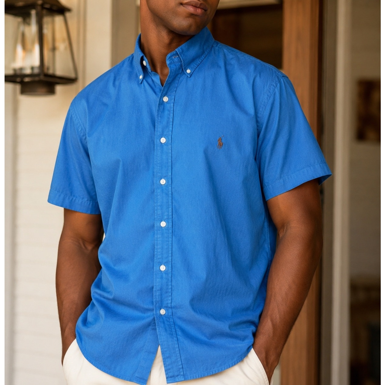 Polo Ralph Lauren Garment Dyed Blue Orbit Oxford Short Sleeve Button Down - 2XB