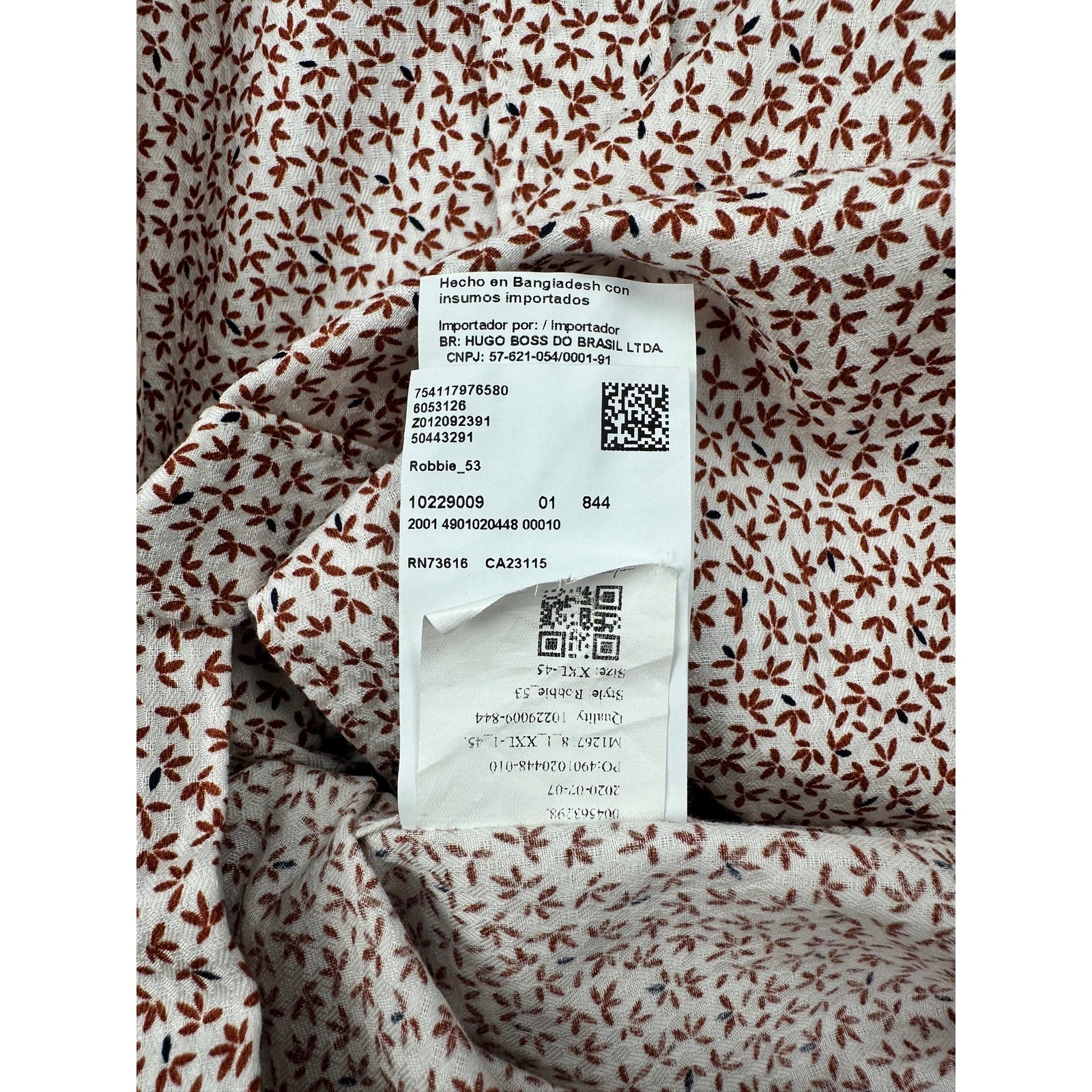 BOSS Hugo Boss Robbie Shaped Fit Leaf Long Sleeve Button Down in White Orange Black Leaves — Size 2XL // Preowned