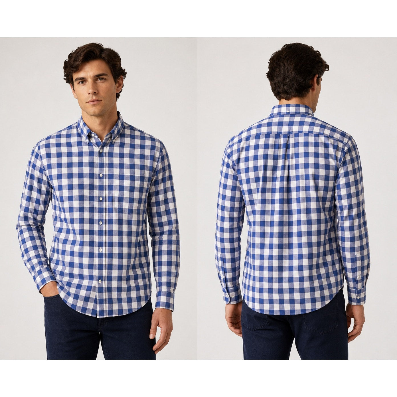 Gitman Bros. Made in USA Checkered Long Sleeve Button Down in Blue and White — Size Large // Preowned