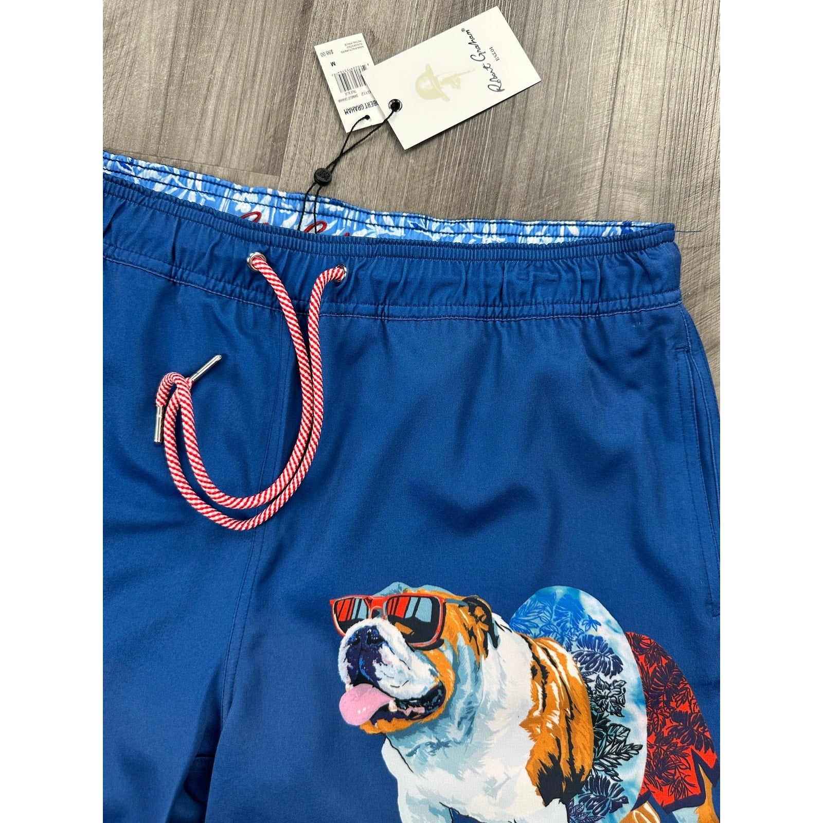 Robert Graham Bulldog Swim Trunks True Blue — Size Medium
